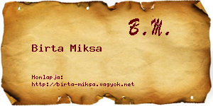 Birta Miksa névjegykártya